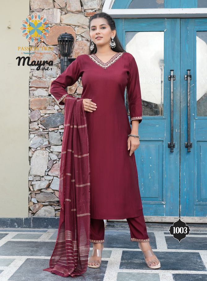 Mayra Vol 1 By Passion Tree Straight Cut Embroidery Kurti With Bottom Dupatta Wholesale Shop In Surat
